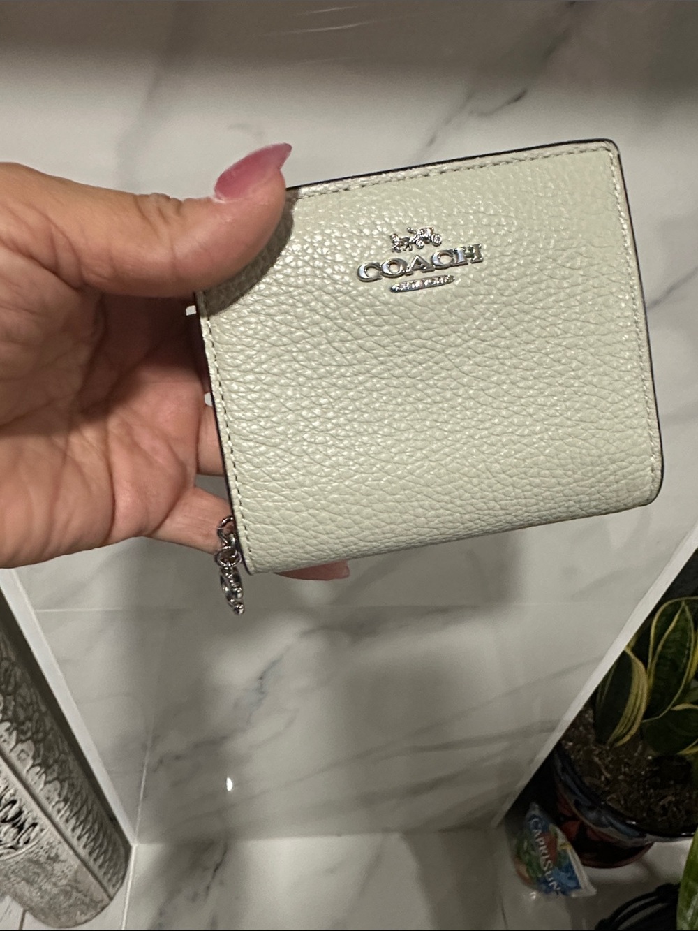 Coach Pebbled Leather Small Wallet in Off-White with Silver Hardware
